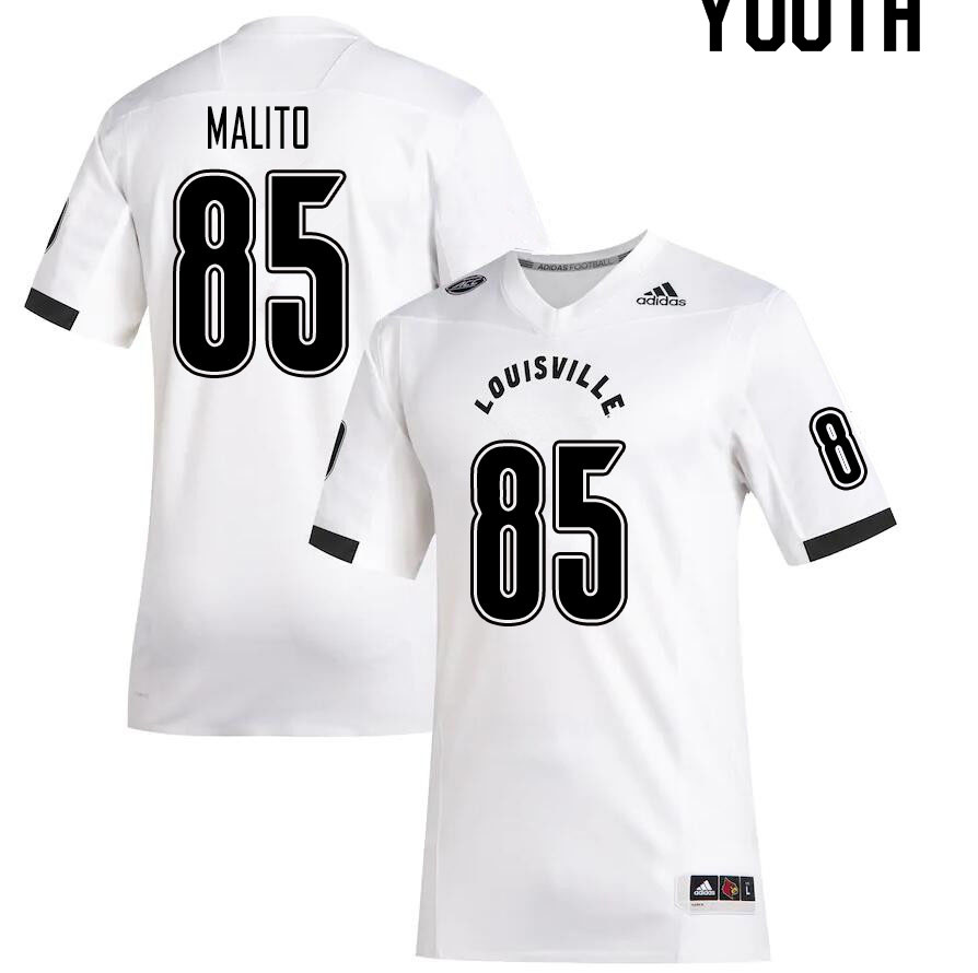 Youth #85 Nicholas Malito Louisville Cardinals College Football Jerseys Sale-White - Click Image to Close